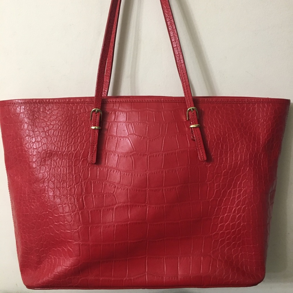 Talbots Large Red Croc embossed Leather Tote